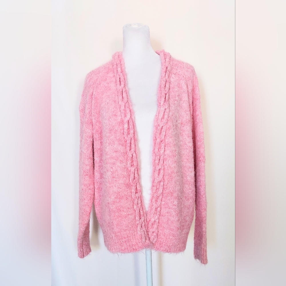 Strut & Bolt Open Front Wool Blend Cardigan Sweater Pink Size Small
